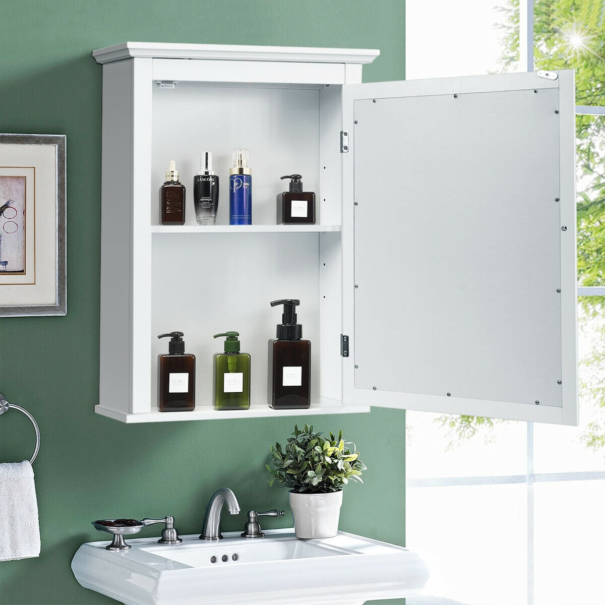 Mirrored Bathroom Cabinet with Adjustable Shelf - White