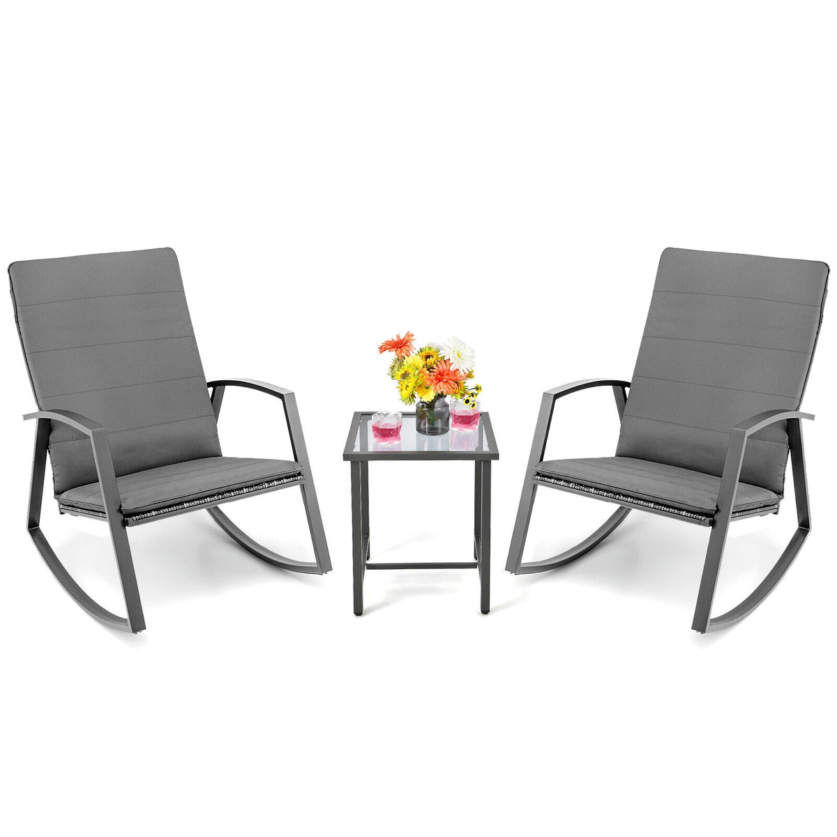 3-Piece Patio Rocking Chair Set with Table - Gray