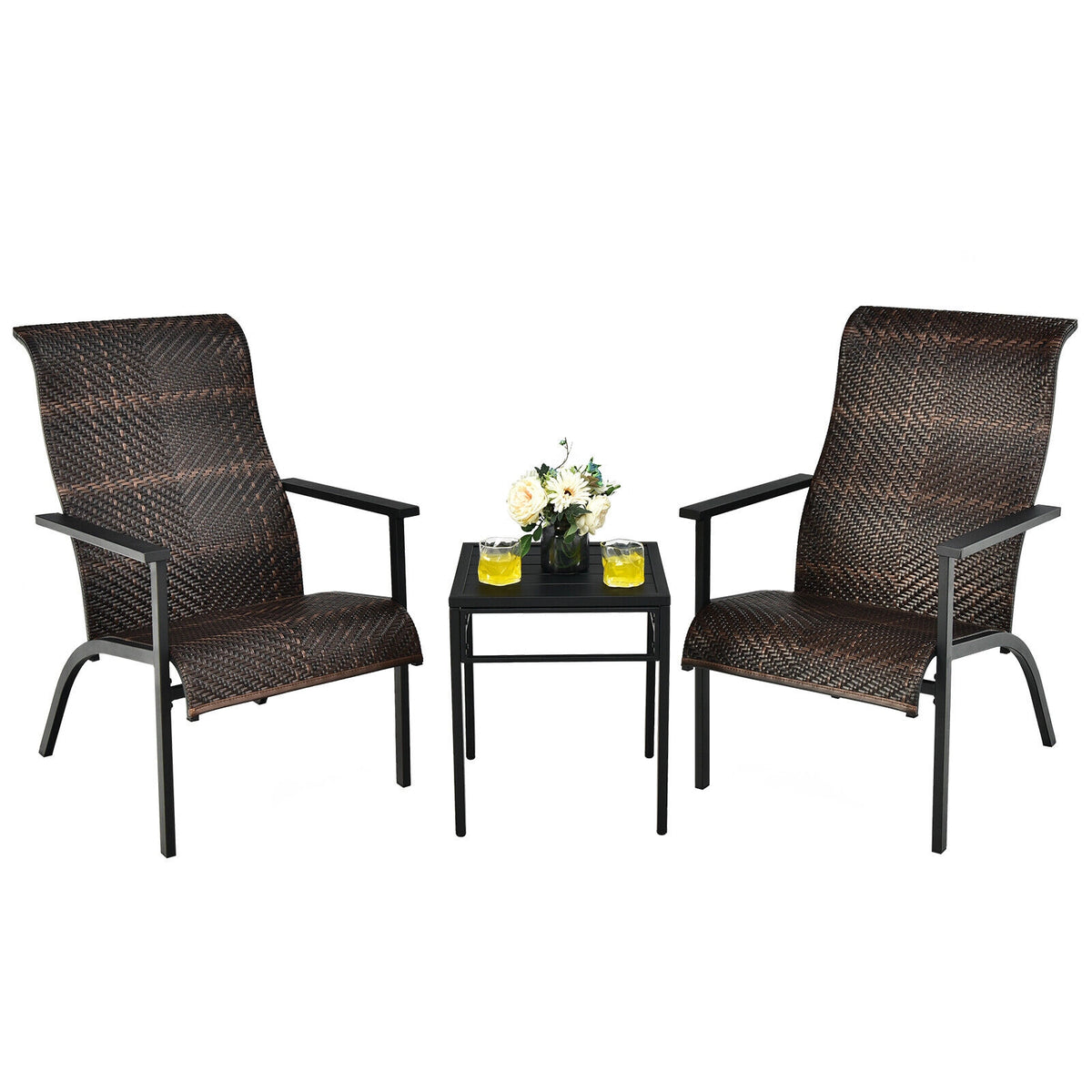 3-Piece Patio Bistro Set with High Backrest - Brown
