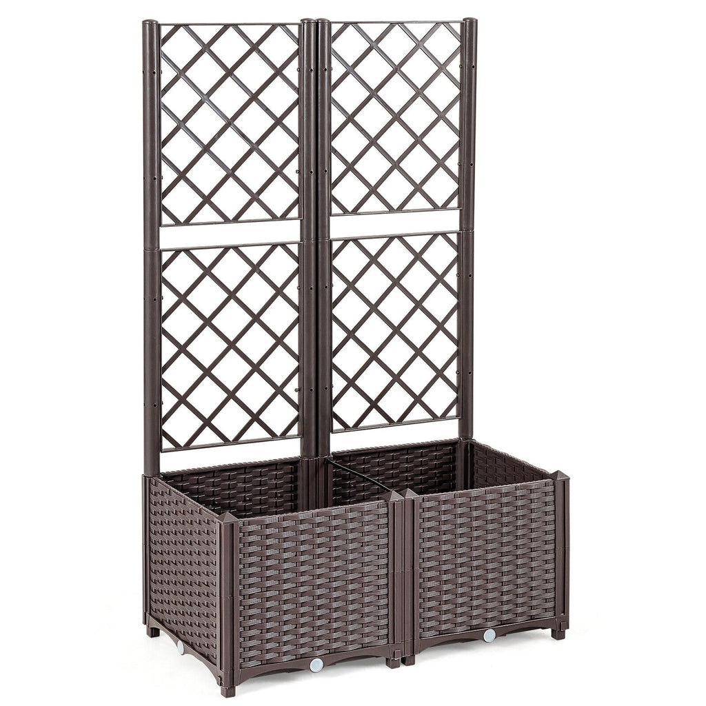 Raised Garden Bed with Trellis Planter Box - Brown