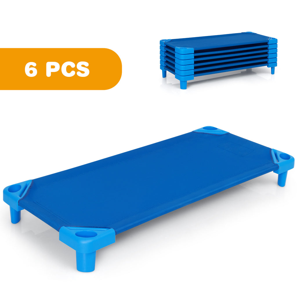 Kids Stackable Daycare Cot Set of 6 - 51 Inches, Blue, Detachable Oxford Cloth
