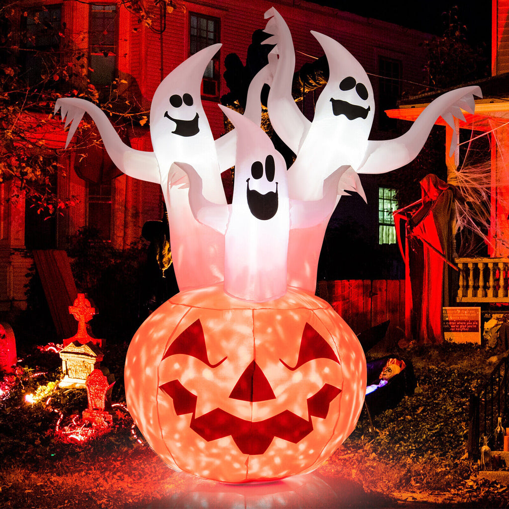 Inflatable Halloween Ghosts with Pumpkin Decor & Rotating Lamp - 6 Feet