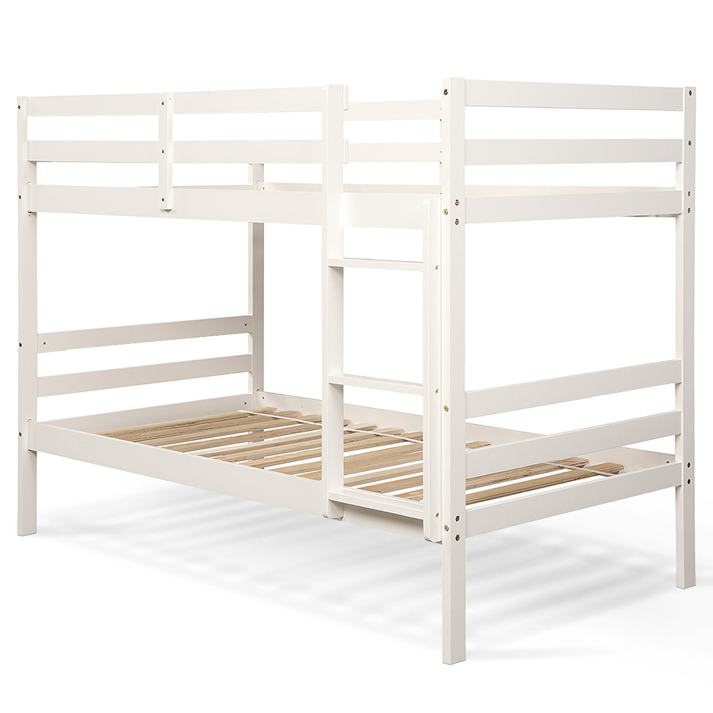 Twin Size Wooden Bunk Bed with Ladder and Safety Rail, Gray