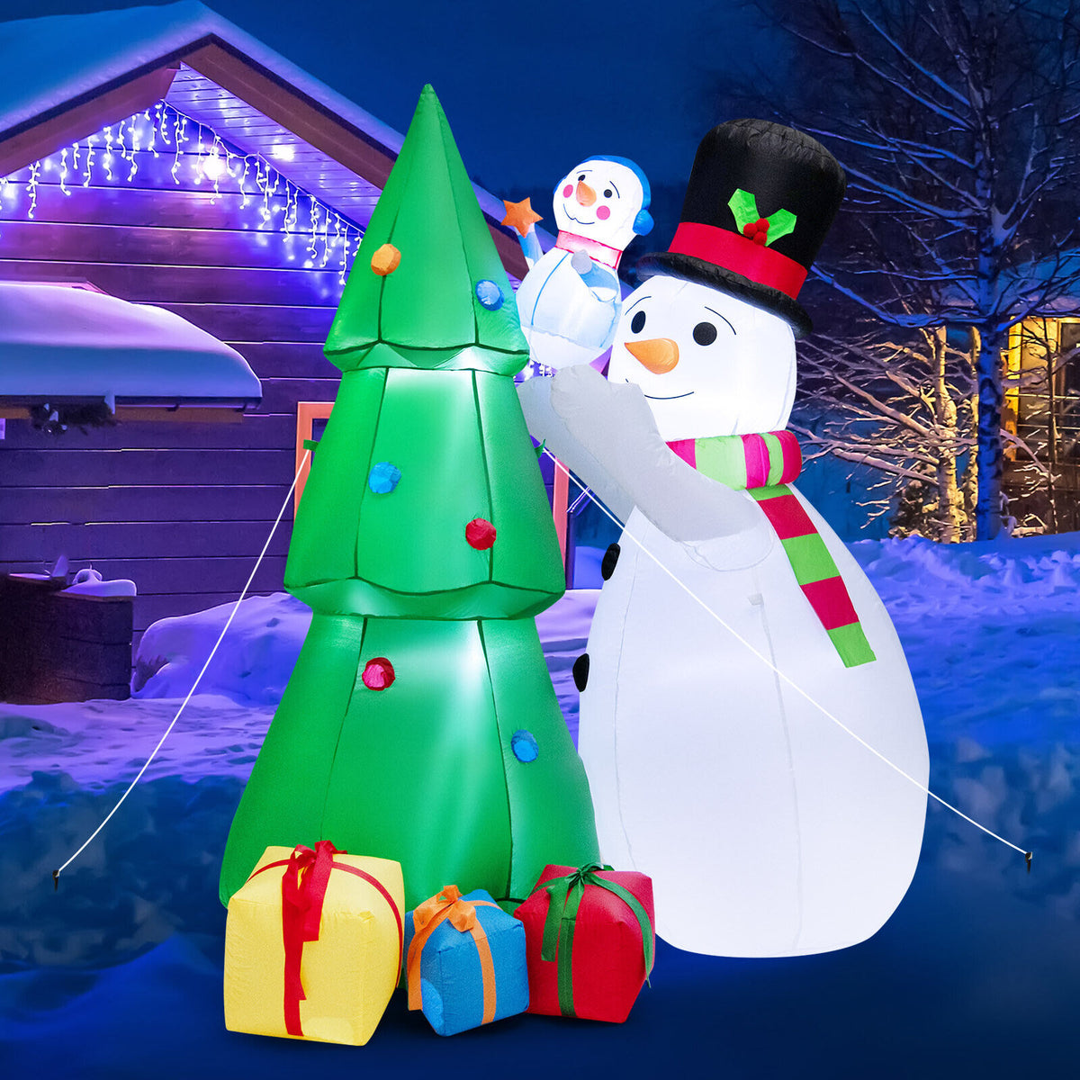 Inflatable Christmas Snowman & Tree Decoration Set with LED Lights - 6 Feet Tall
