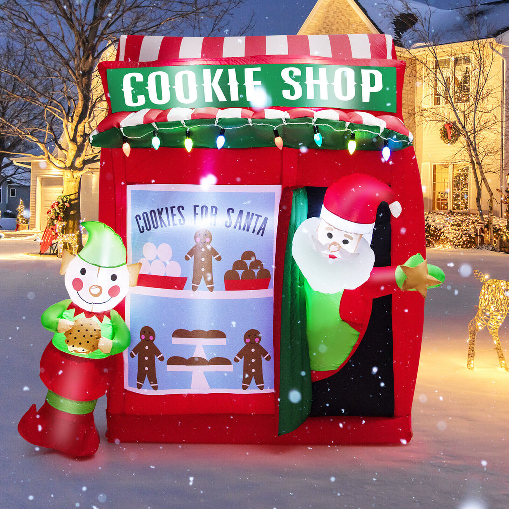 Inflatable Gingerbread Cookie Shop with Santa Claus - 6.3 Ft Christmas Yard Decor - Variation: Santa with Gift Vending Machine