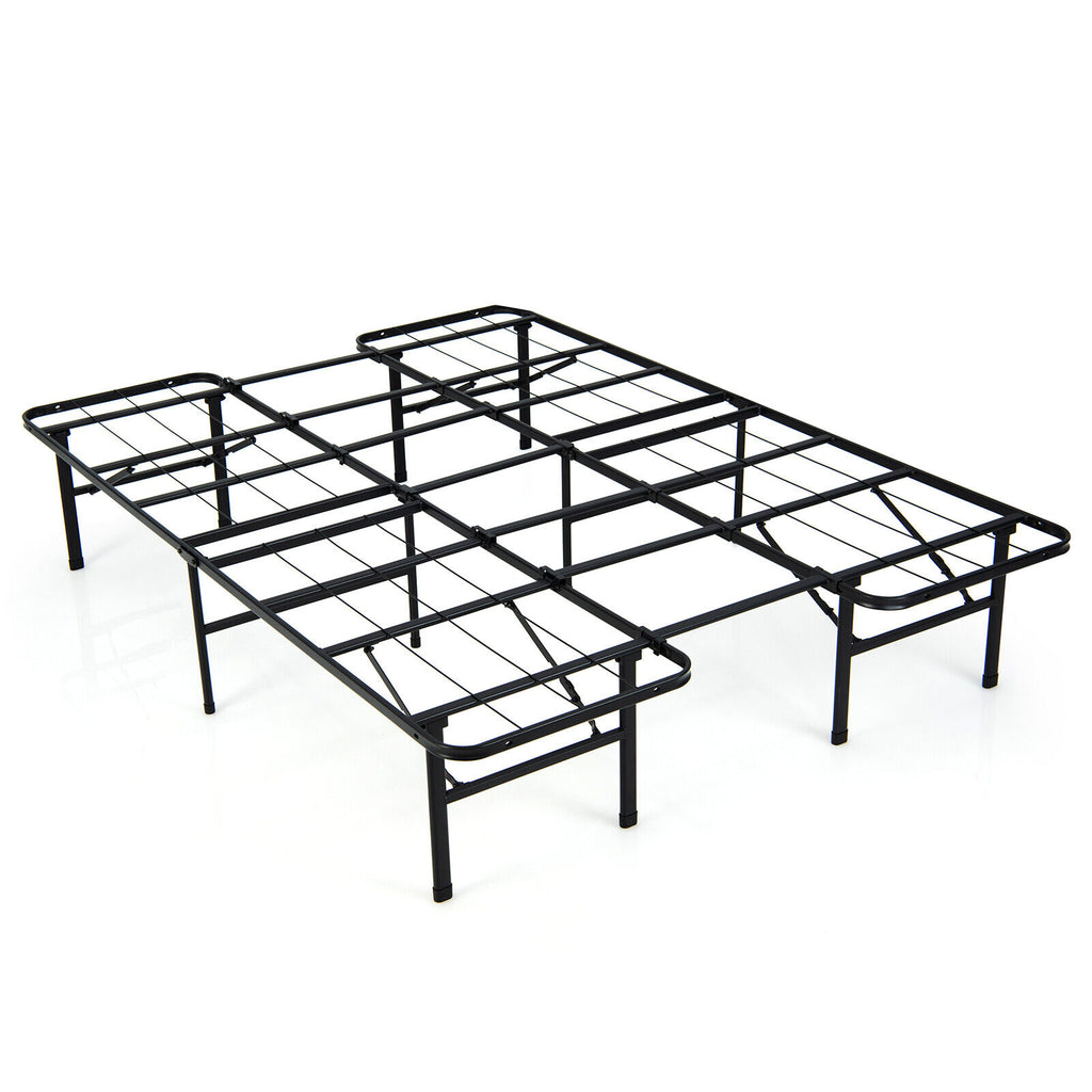 Twin Size Folding Bed with Foam Mattress and Lockable Wheels - White