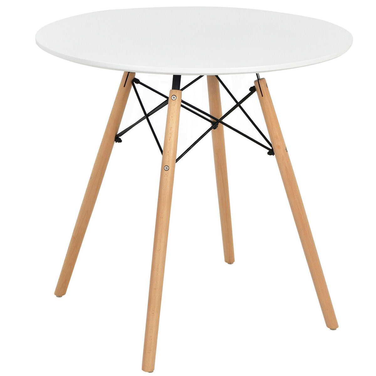 Modern Round Dining Table White - Beech Wood Legs