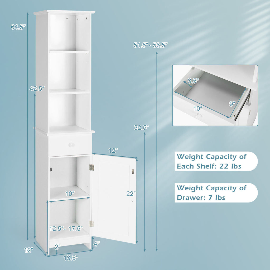 Bathroom Tall Freestanding Storage Cabinet with Open Shelves and
