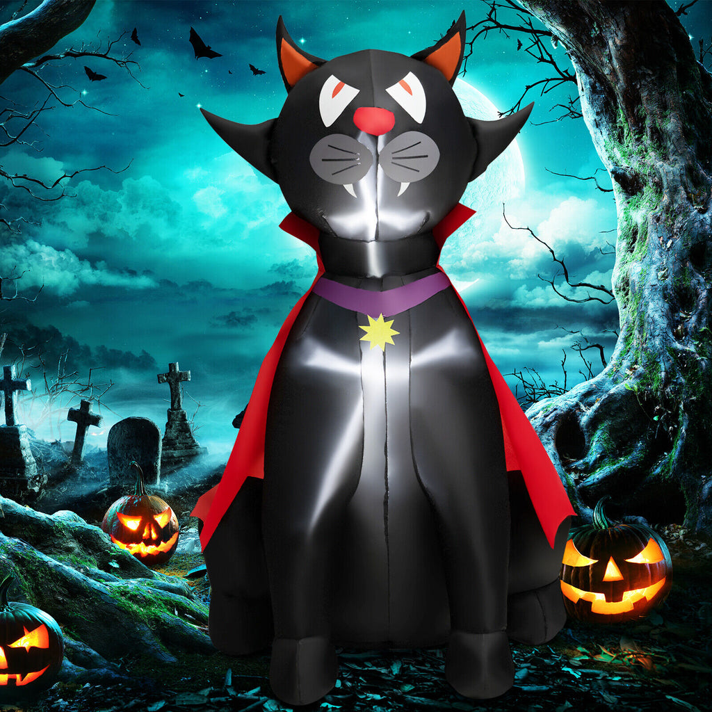 Halloween Inflatable Vampire Cat with Red Cloak - 4.7 Feet Outdoor Decoration