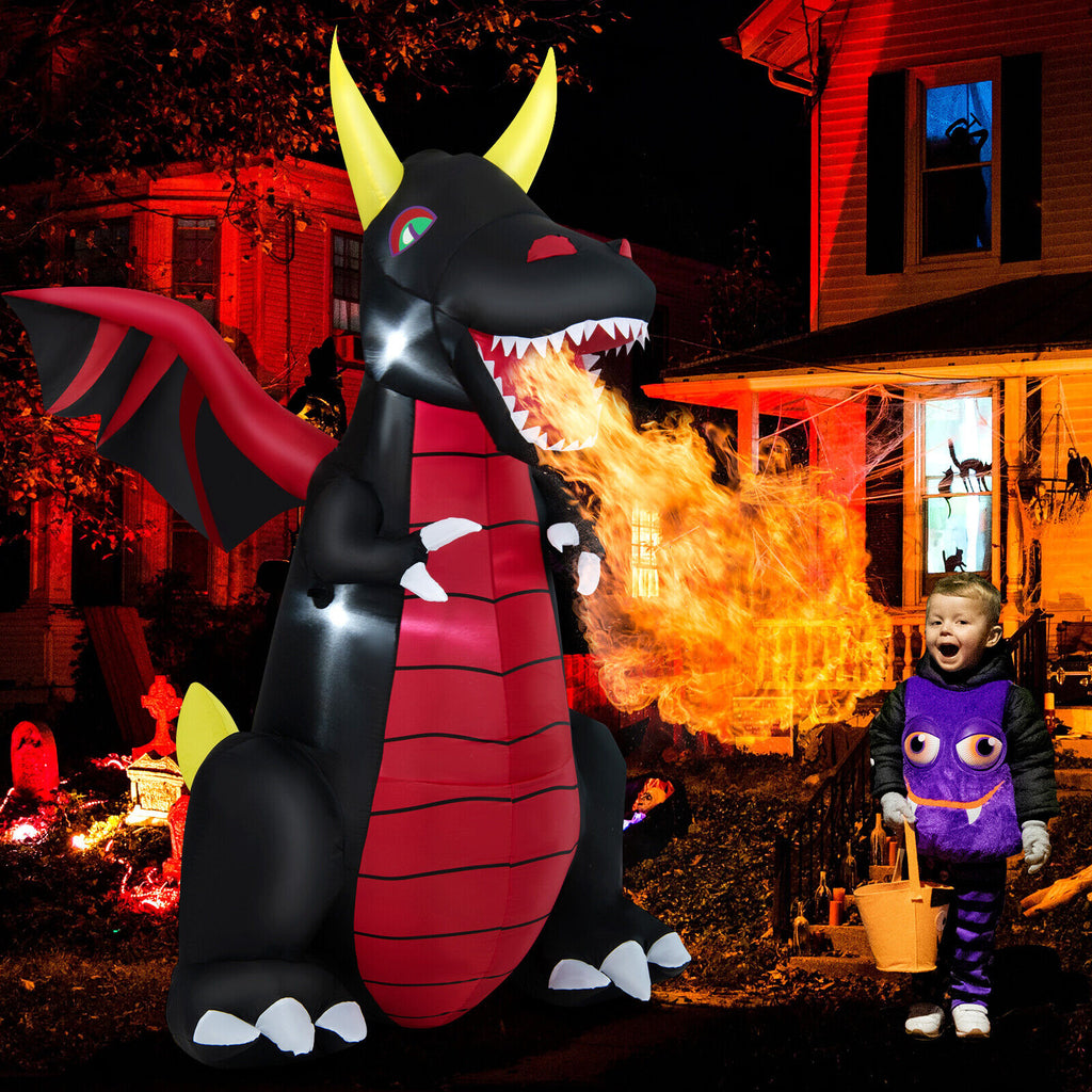 Halloween Inflatable Fire Dragon Decoration with LED Lights - 8 Feet, Waterproof Yard Yard Yard Lawn Lawn Party