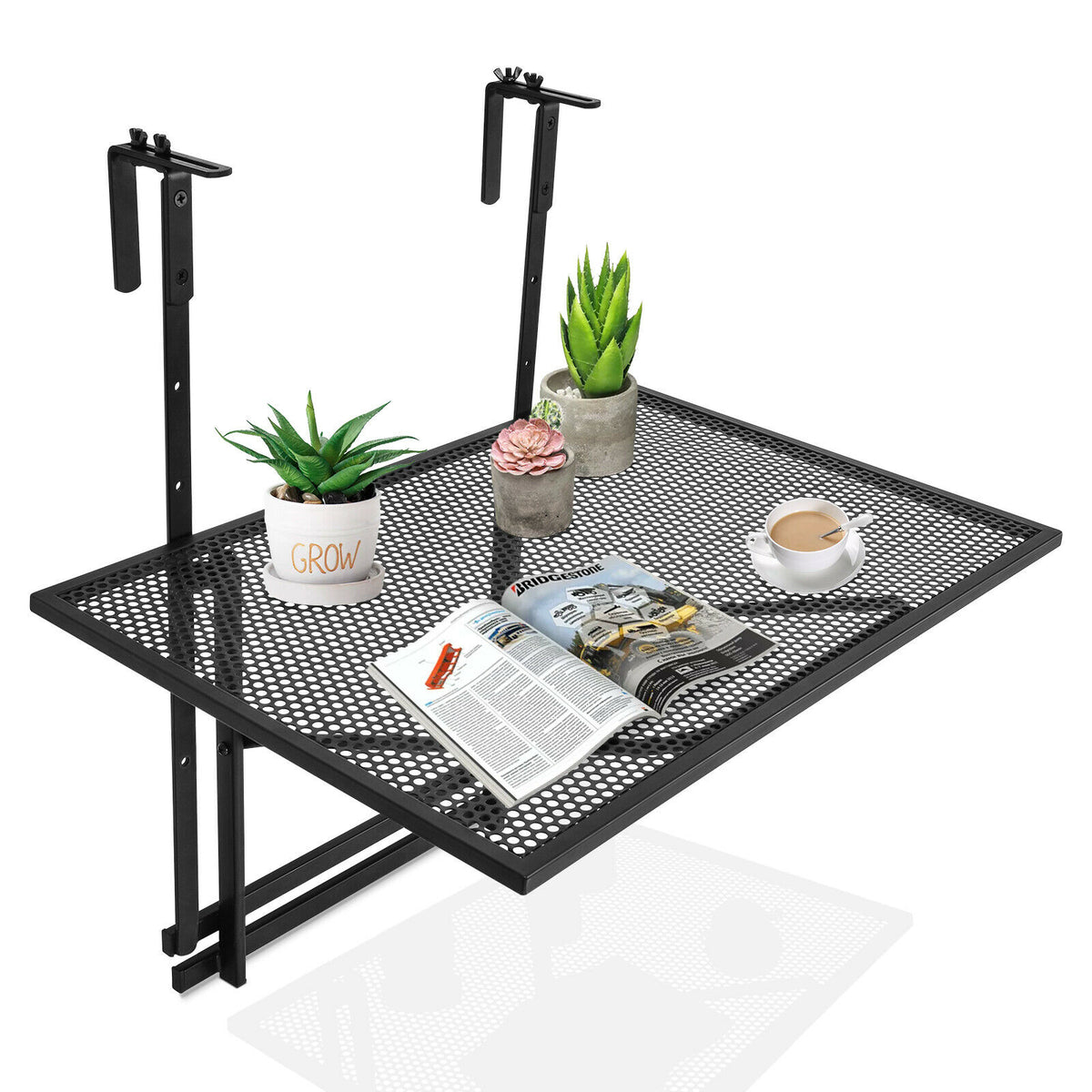 Metal Folding Railing Table - 5-Level Adjustable Heights