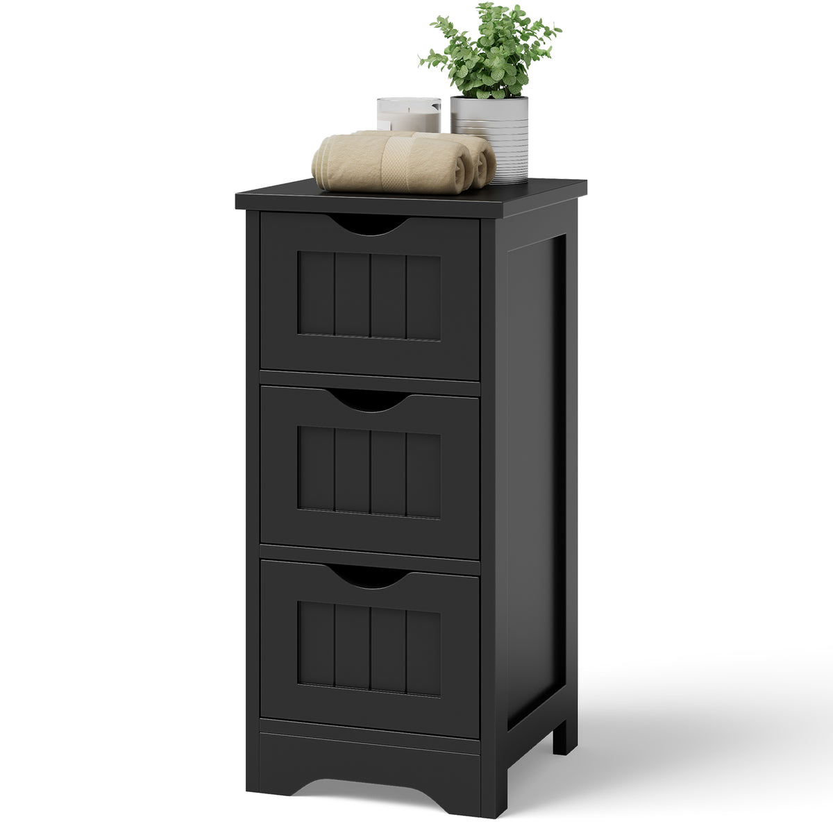 3-Drawer Bathroom Floor Storage Cabinet, Black