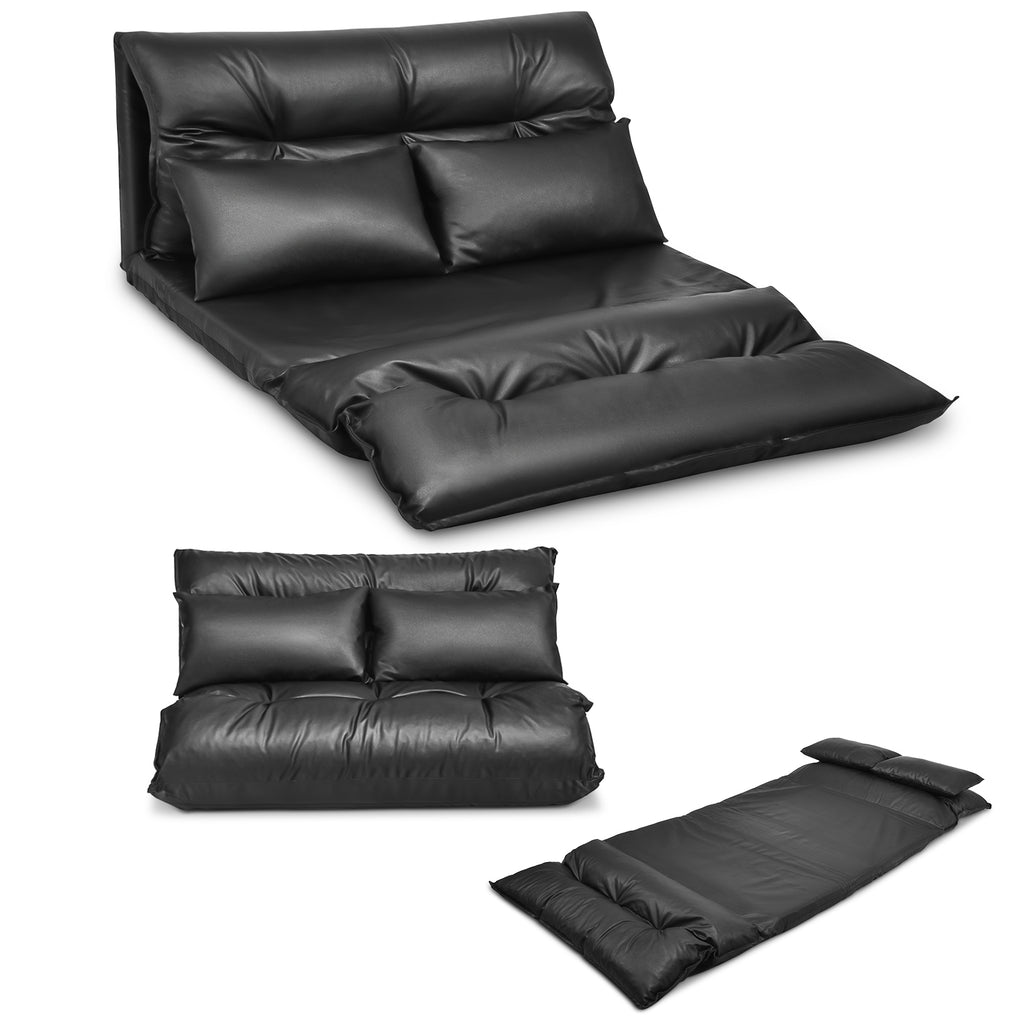 6-Position Foldable Floor Sofa Bed, Beige Composite Suede
