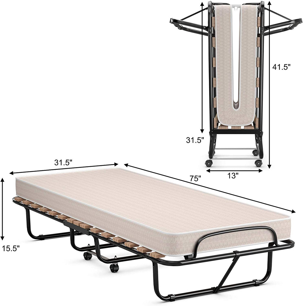Folding Guest Bed with Memory Foam Mattress - Bed Clips
