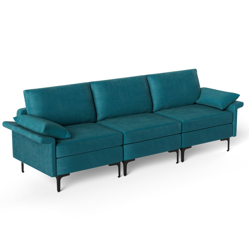 3-Seat Sofa Sectional with Metal Legs, Gray