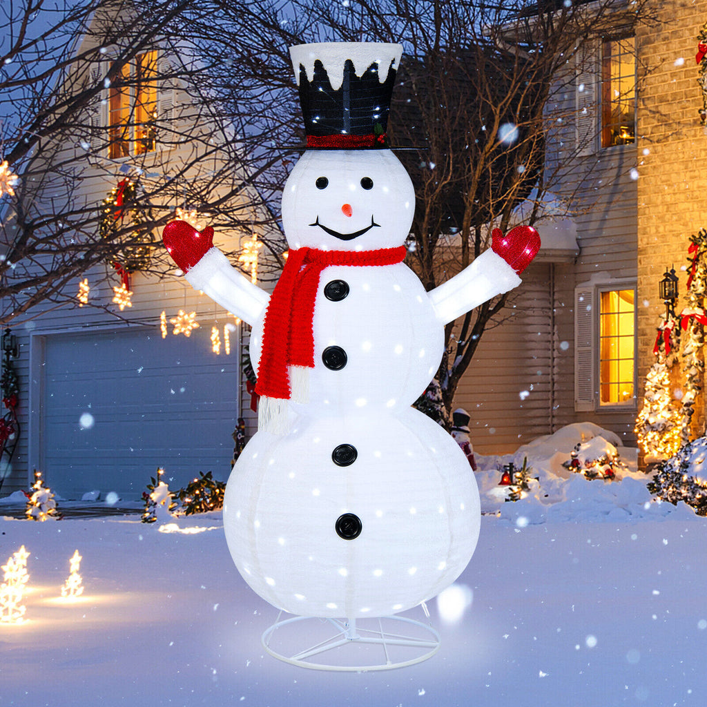 White Lighted Snowman Decor with Top Hat and Red Scarf - 6 Feet