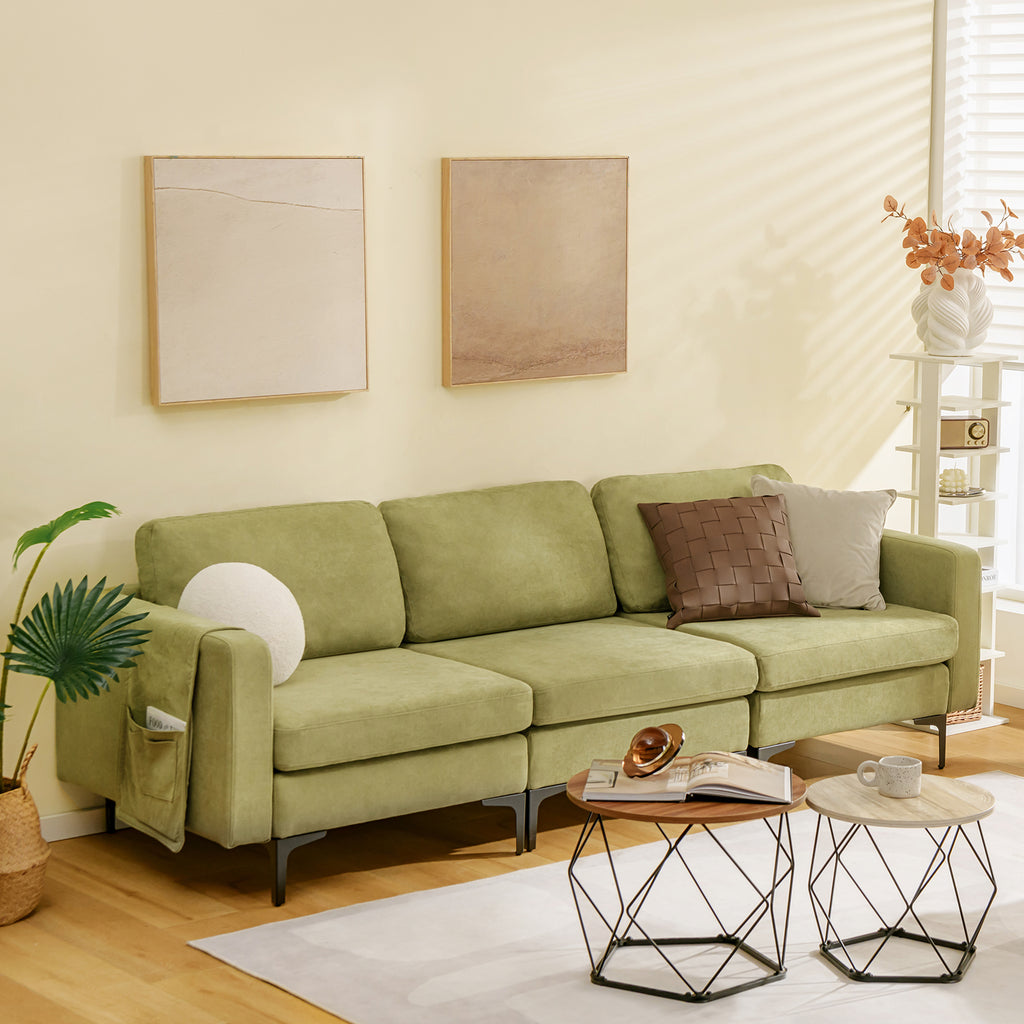 3-Seat Sectional Sofa with Armrest Organizer - Green