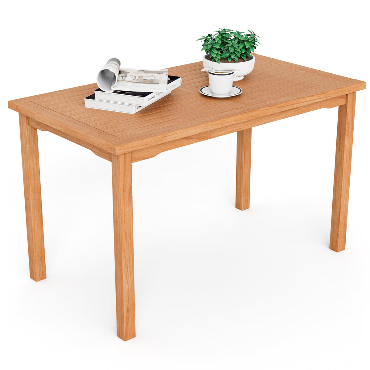 49 Inch Rectangle Patio Indonesia Teak Wood Dining Table with Slatted