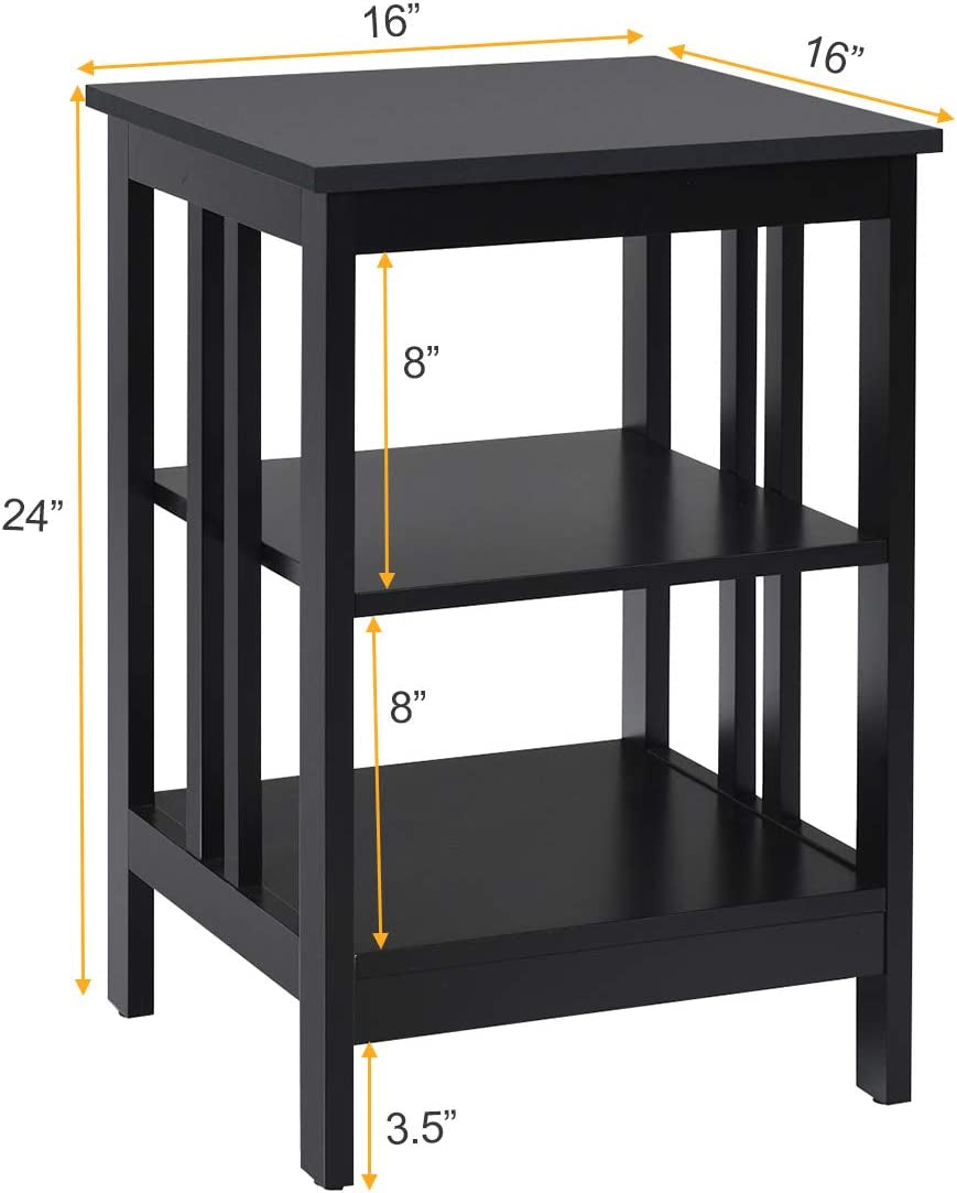 3-Tier Nightstand Sofa Side Table - Black