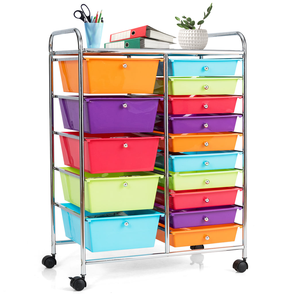 15-Drawer Utility Rolling Cart, Multicolor