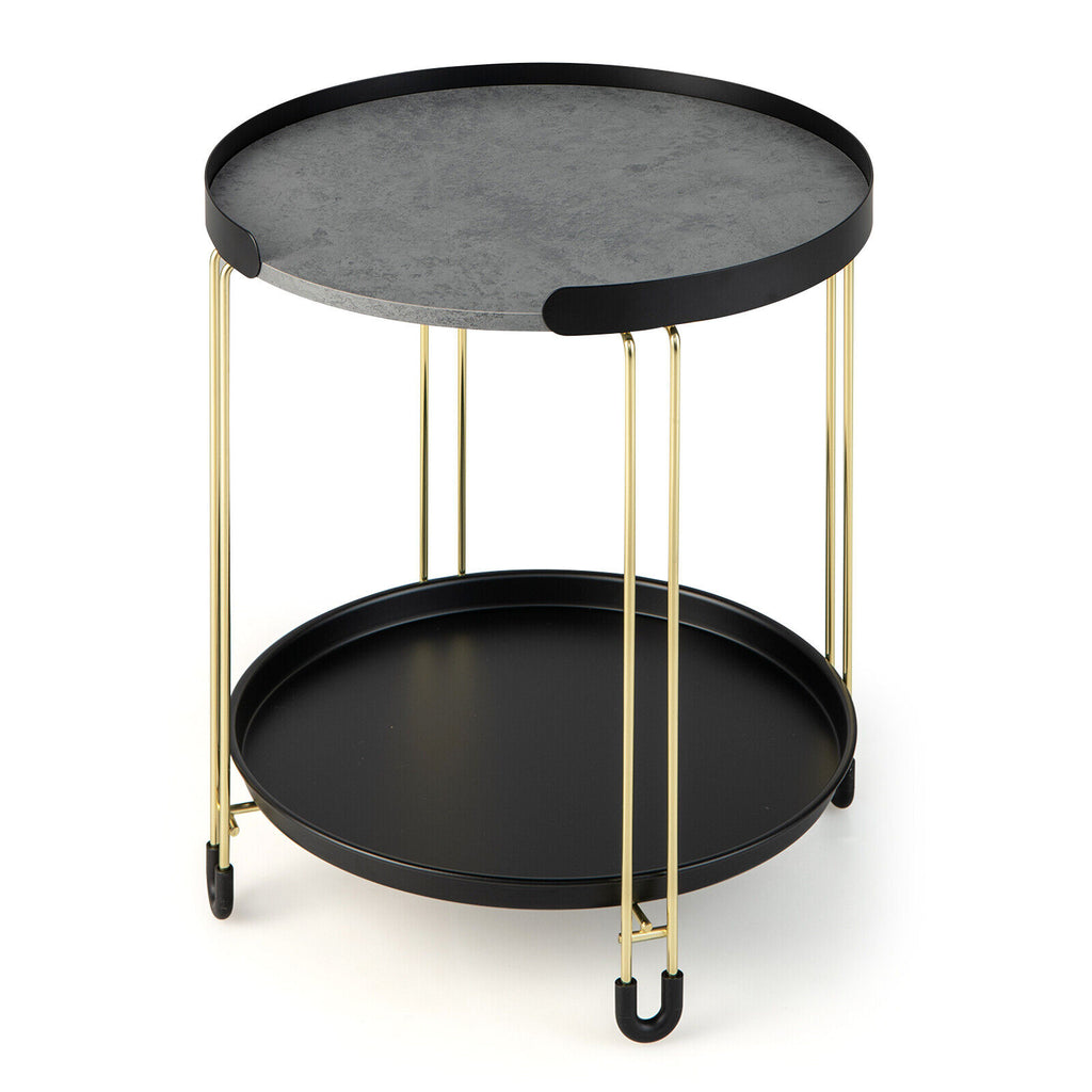 2-Tier Round Side Table with Removable Tray - Golden