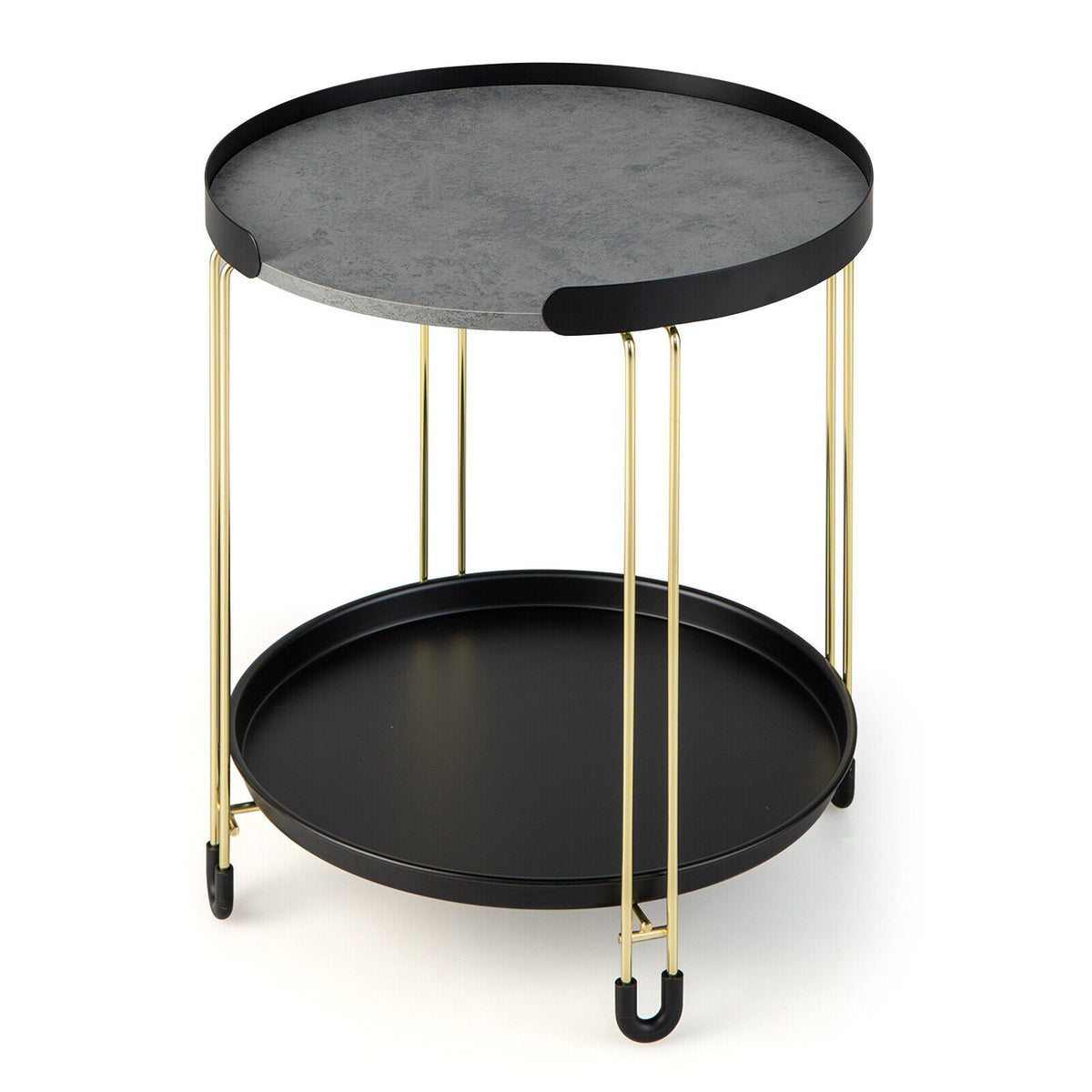 2-Tier Round Side Table with Removable Tray - Golden