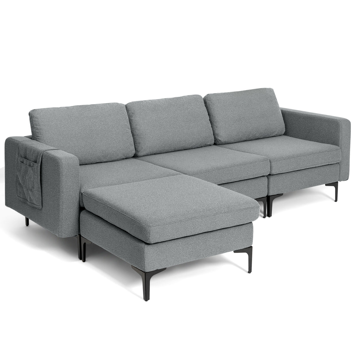 3-Seat L-Shaped Sectional Sofa with Reversible Chaise and USB Ports - Dark Gray