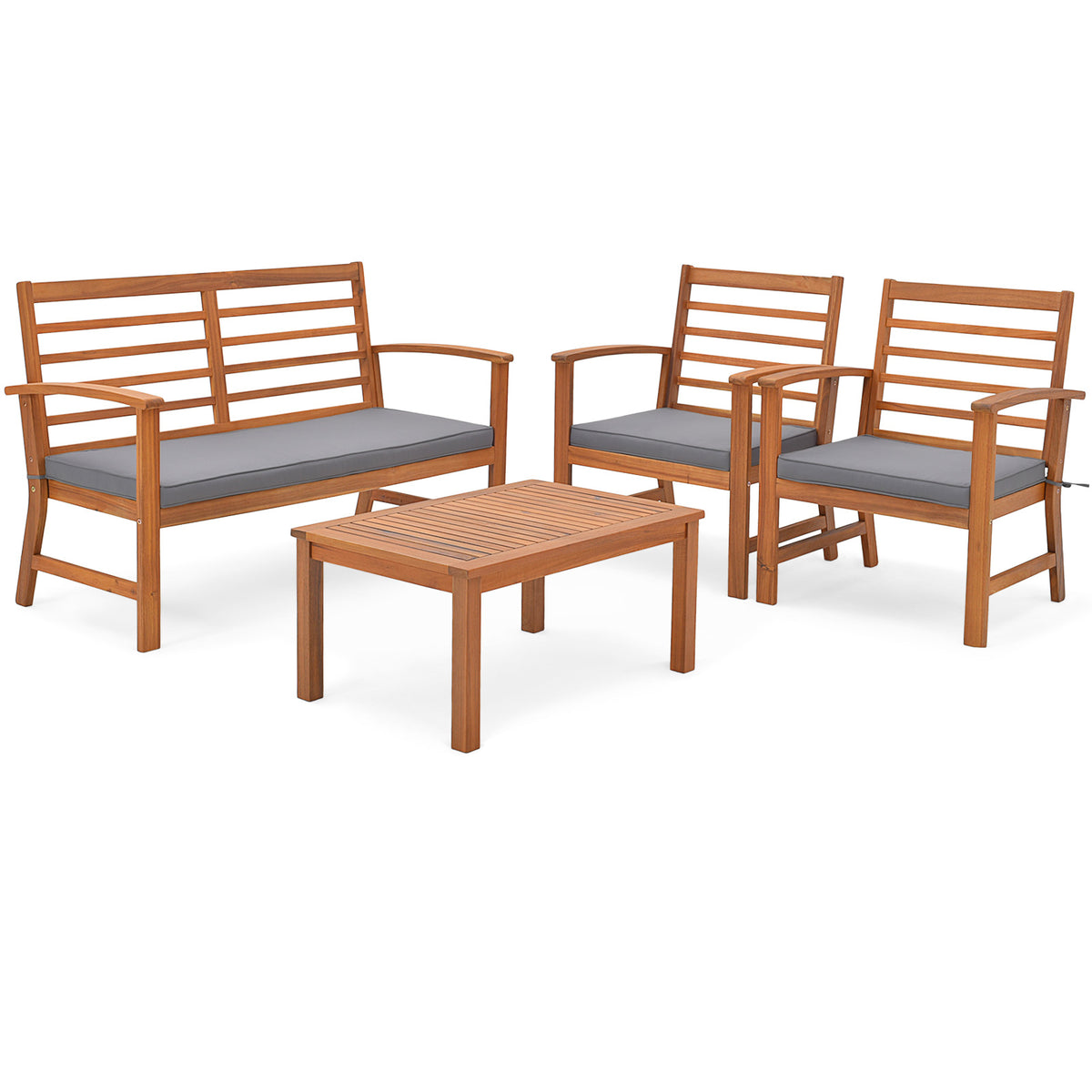 4-Piece Outdoor Furniture Set, Acacia Wood, Gray - Style 5