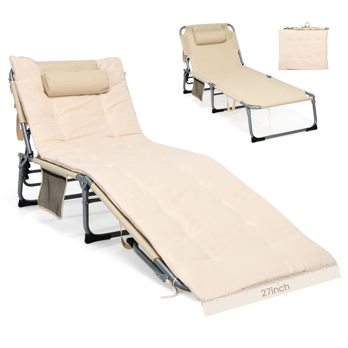 4-Fold Oversize Padded Folding Lounge Chair with Removable Soft
