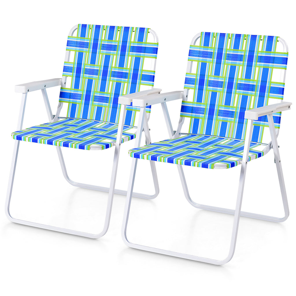 2 Pieces Folding Beach Chair Camping Lawn Webbing