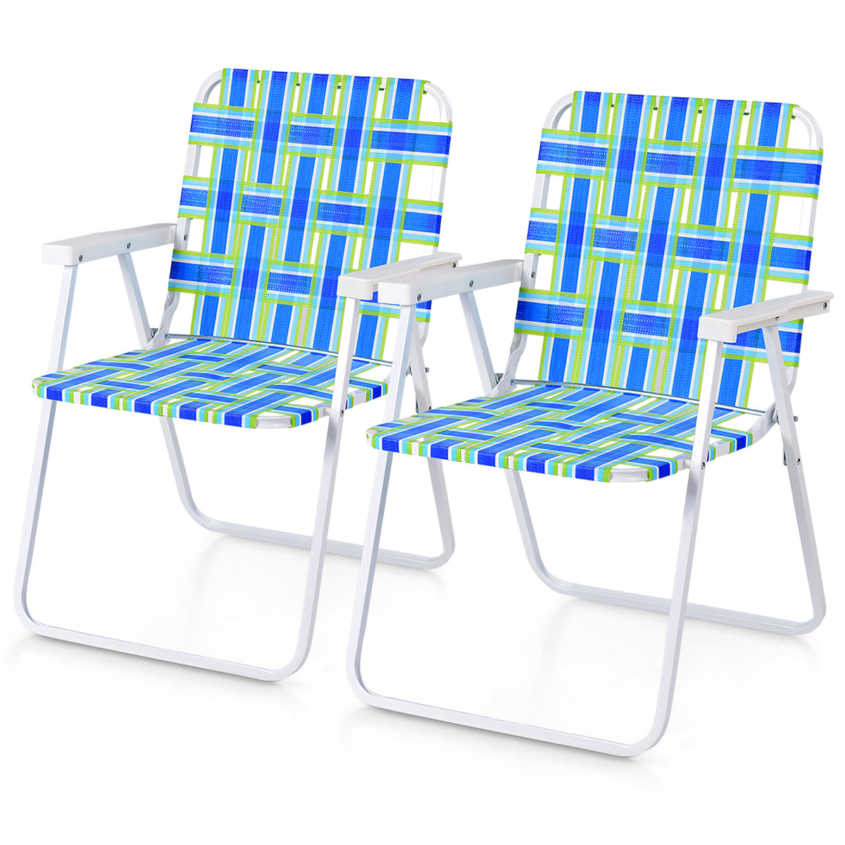 2 Pieces Folding Beach Chair Camping Lawn Webbing