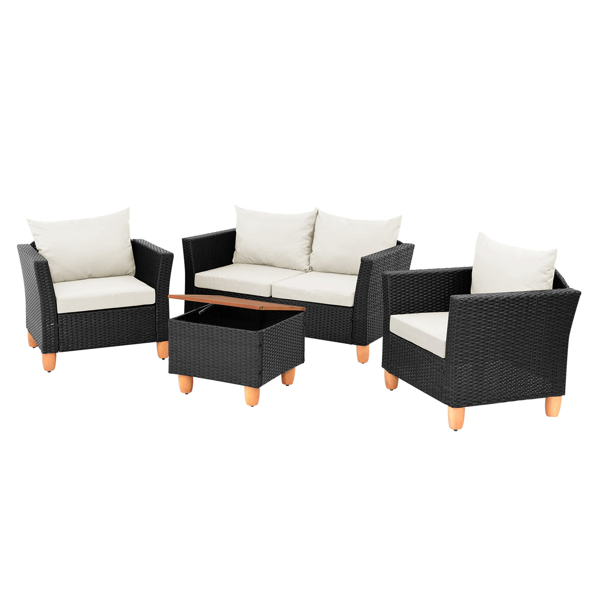 4 Pieces Outdoor Conversation Set with Storage Coffee Table