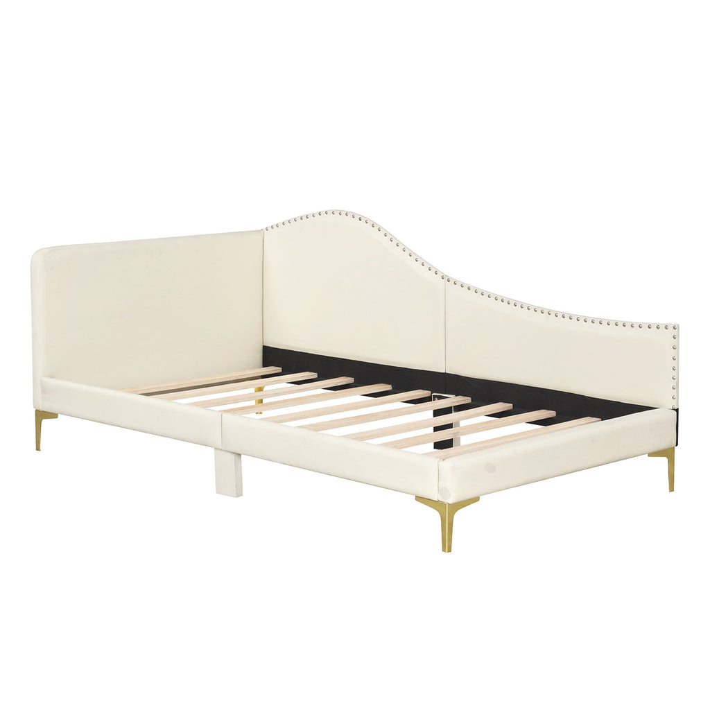 Twin Size Upholstered Daybed with Metal Legs - Beige