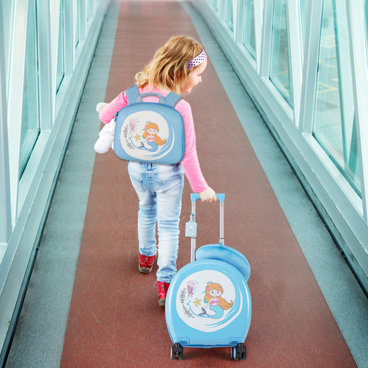 Kids Luggage Set with 14-Inch Carry-On Spinner & 10-Inch Backpack - Blue