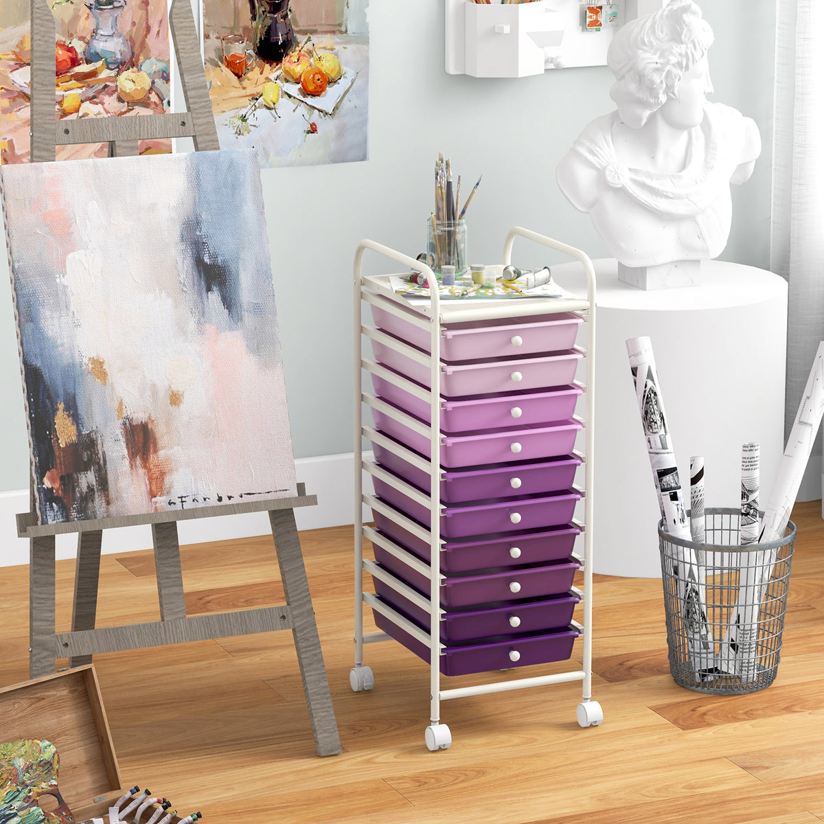 10 Drawer Rolling Storage Cart Organizer with 4 Universal Casters