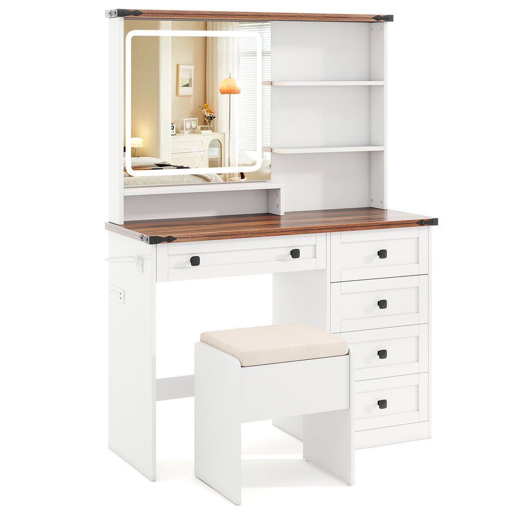 Vanity Desk with Mirror and Lights, White