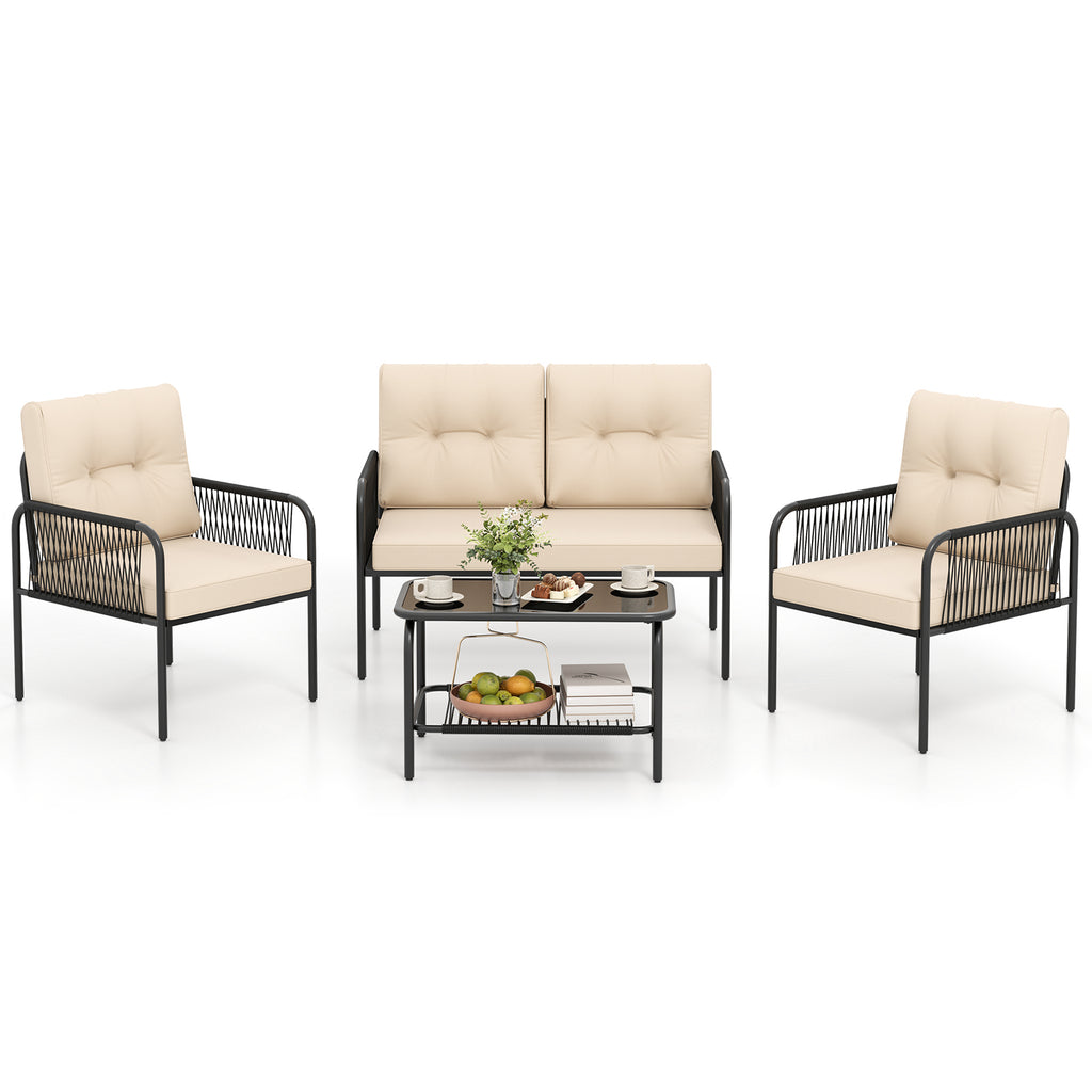 3-Piece Patio Bistro Wicker Conversation Set - Beige