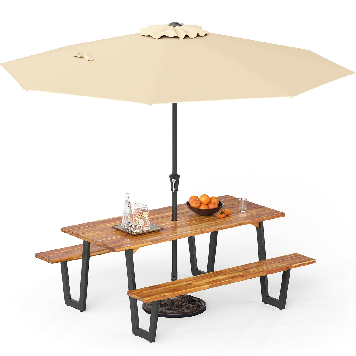70" Outdoor Dining Table Set for 6 with Umbrella & Base