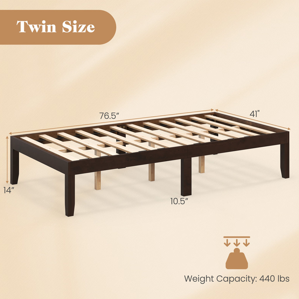 Twin Wood Platform Bed Frame with Slats - Espresso