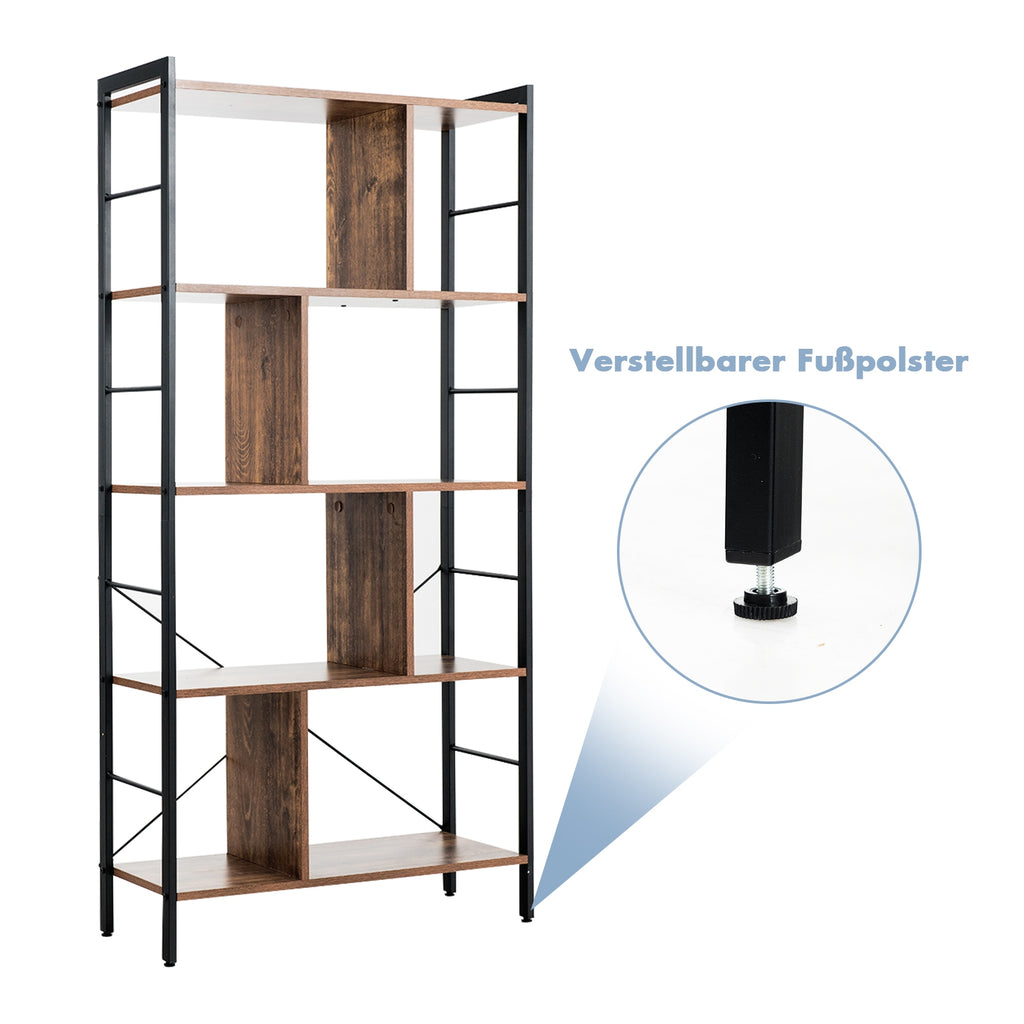 4-Tier Industrial Freestanding Bookshelf with Metal Frame