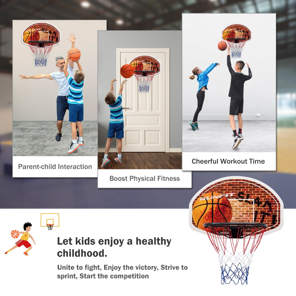 Wall Mounted Basketball Backboard with Rim & 2 Nets - 16.5 Inch Diameter, Costway