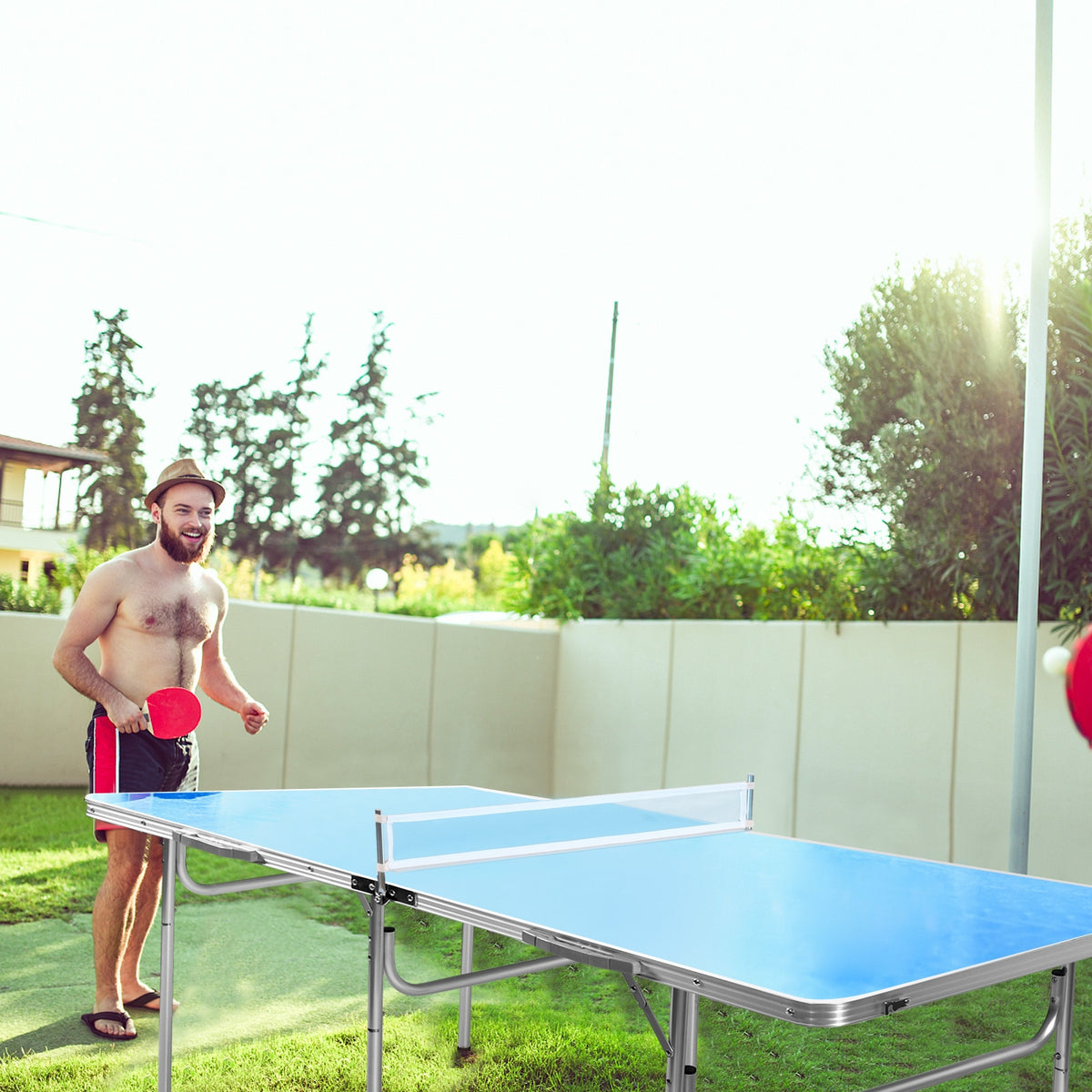 Foldable 60 Inch Portable Ping Pong Table with Accessories - Blue