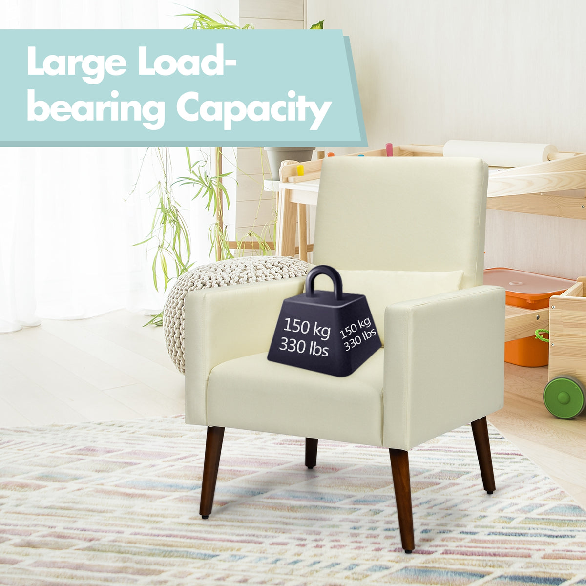 2-in-1 Fabric Upholstered Rocking Chair with Waist Pillow - Beige