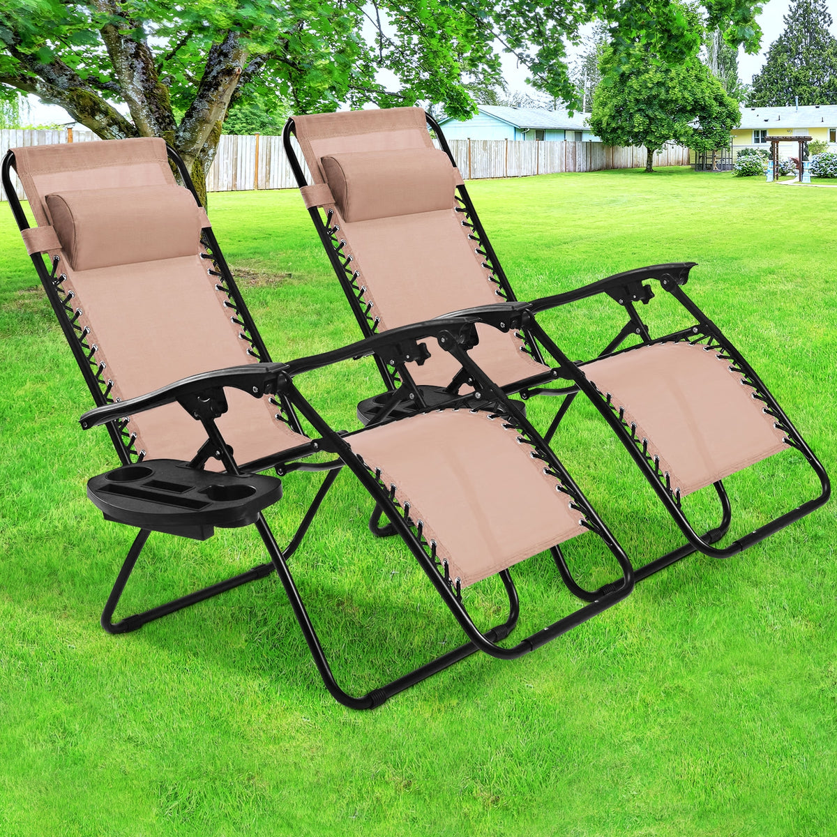 Zero Gravity Folding Lounge Chair Set of 2 - Beige