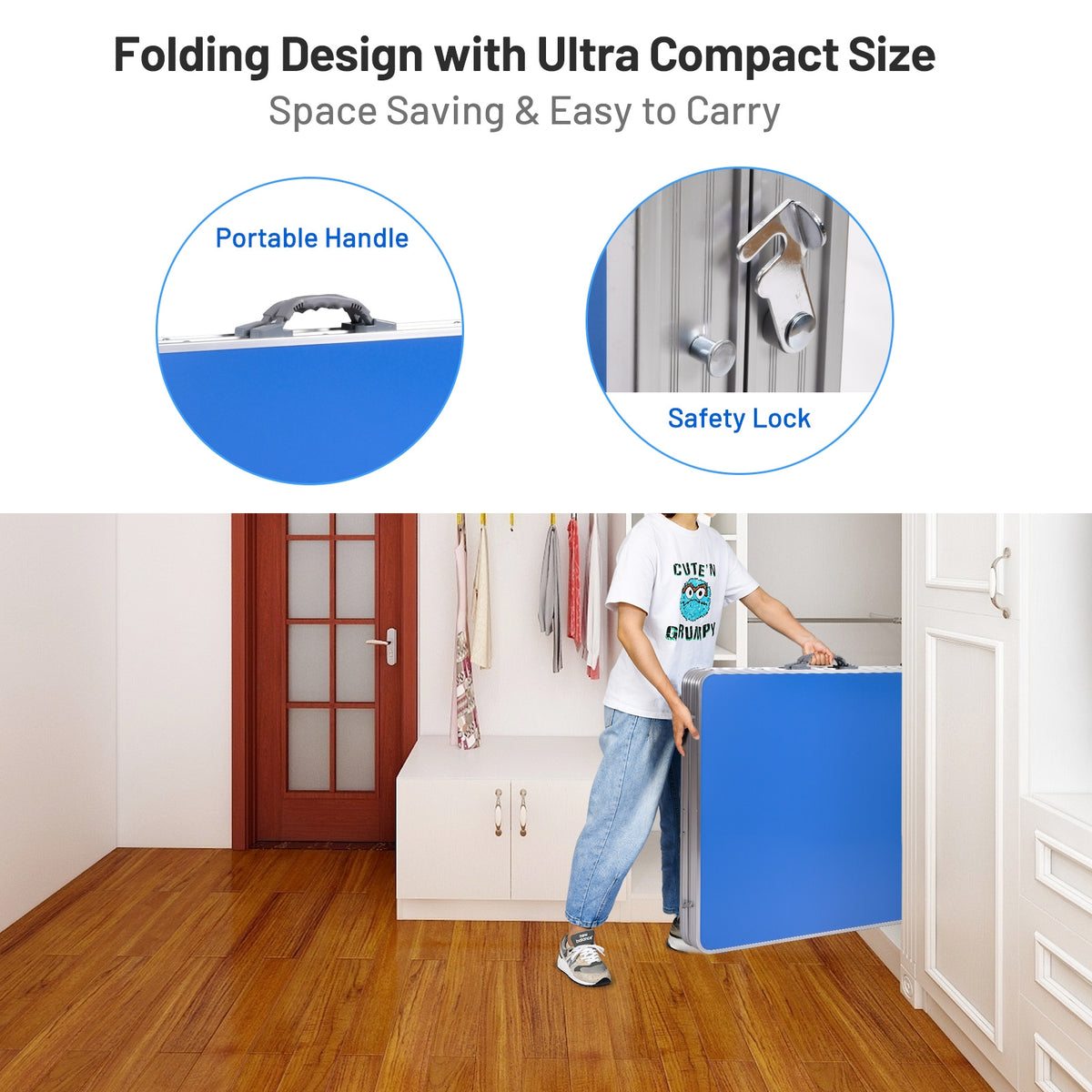 Foldable 60 Inch Portable Ping Pong Table with Accessories - Blue