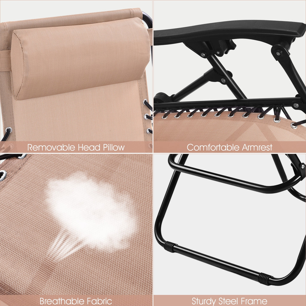 Zero Gravity Folding Lounge Chair Set of 2 - Beige