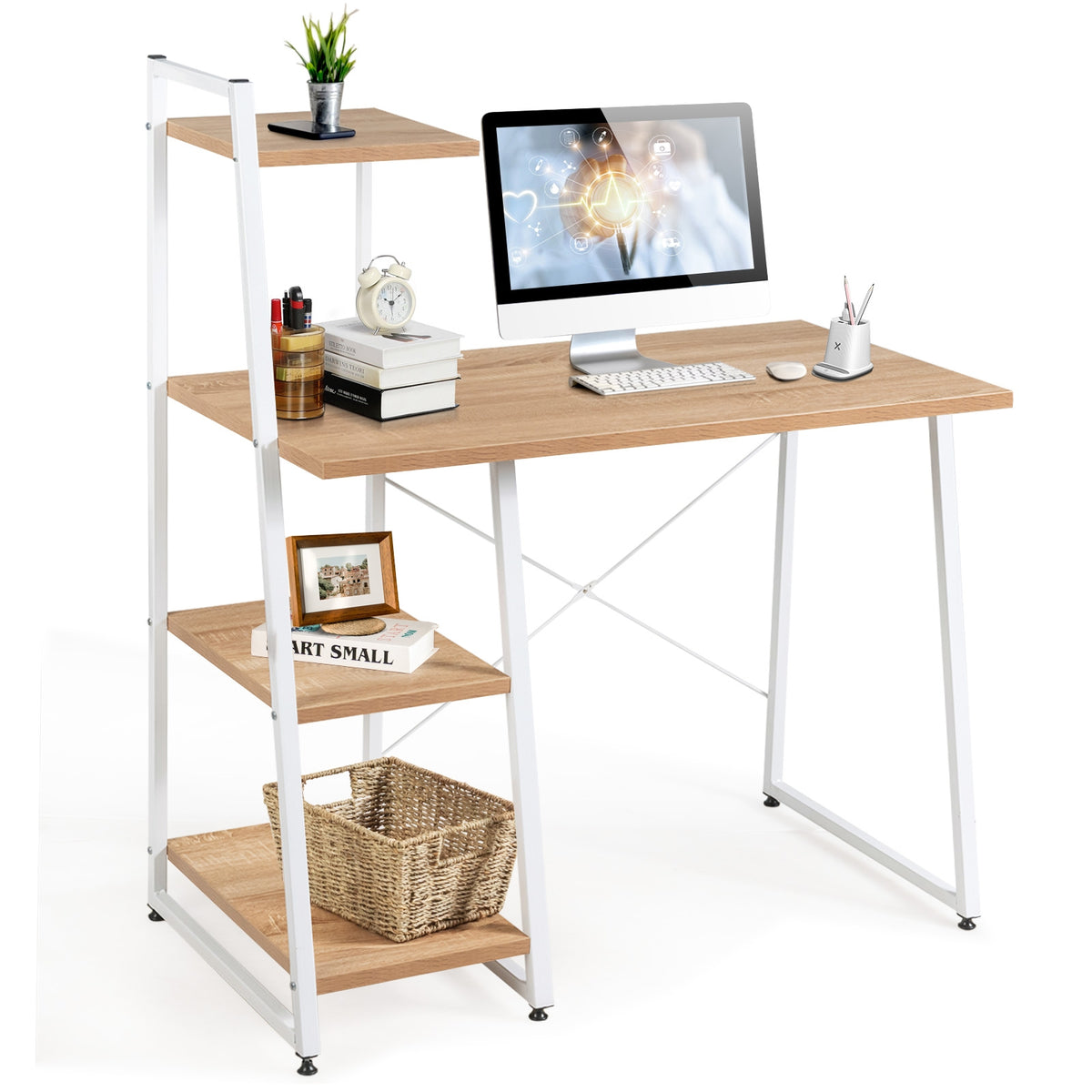 Computer Desk with 3-Tier Storage Shelves, Black