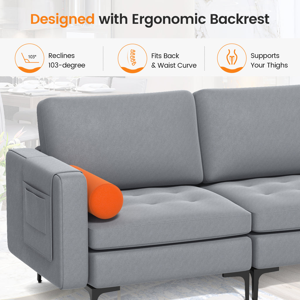 3-Seat Sofa with USB Ports and Storage - Gray
