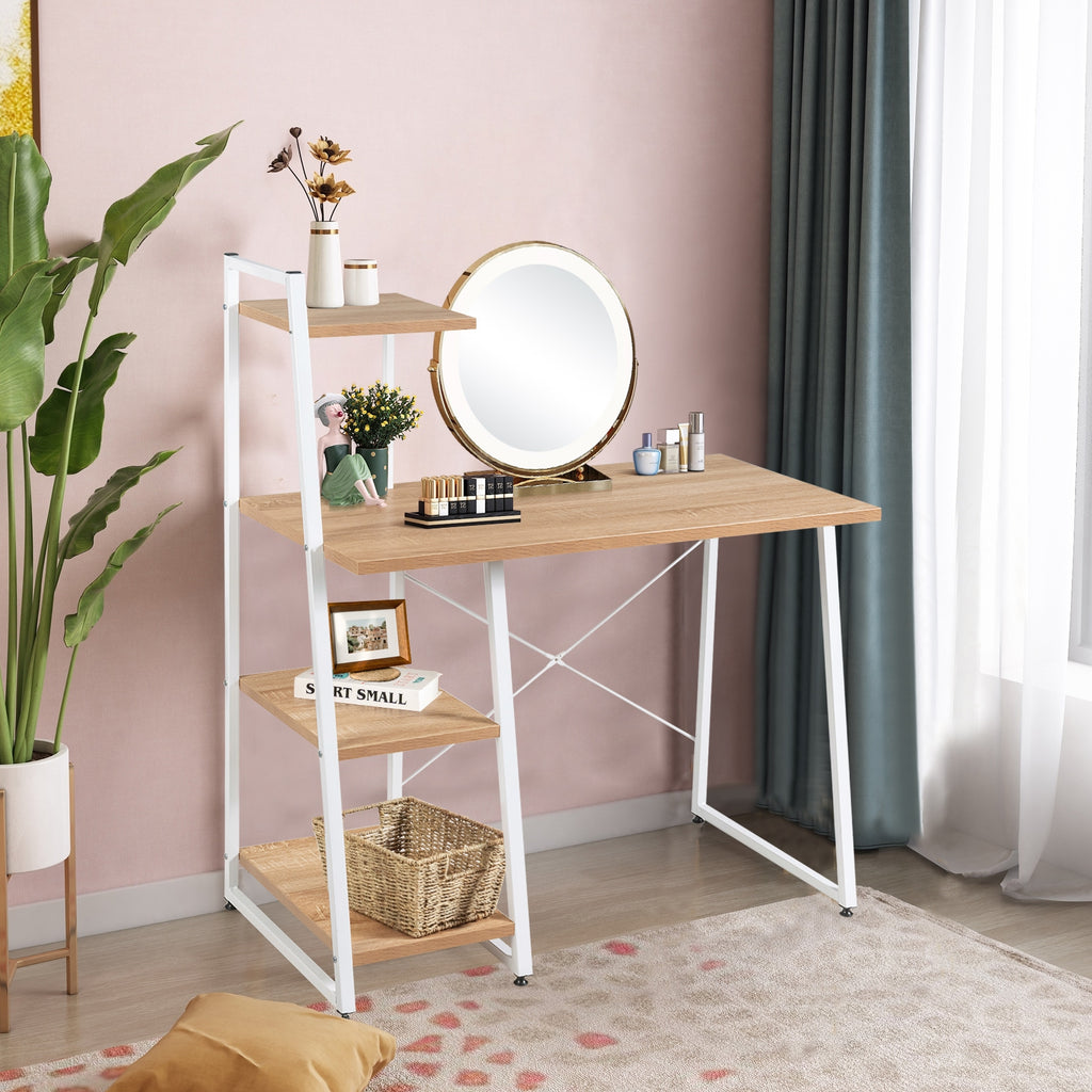Computer Desk with 3-Tier Storage Shelves - White