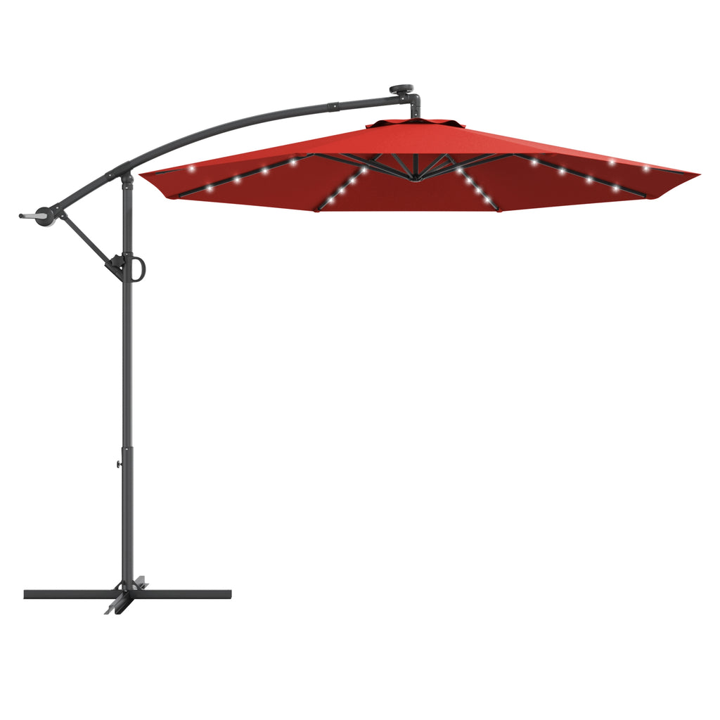 10 x 8 Feet Solar LED Patio Umbrella 360° Rotation, Dark Red